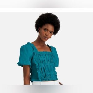 INC International Concepts Teal Ruffled Blouse